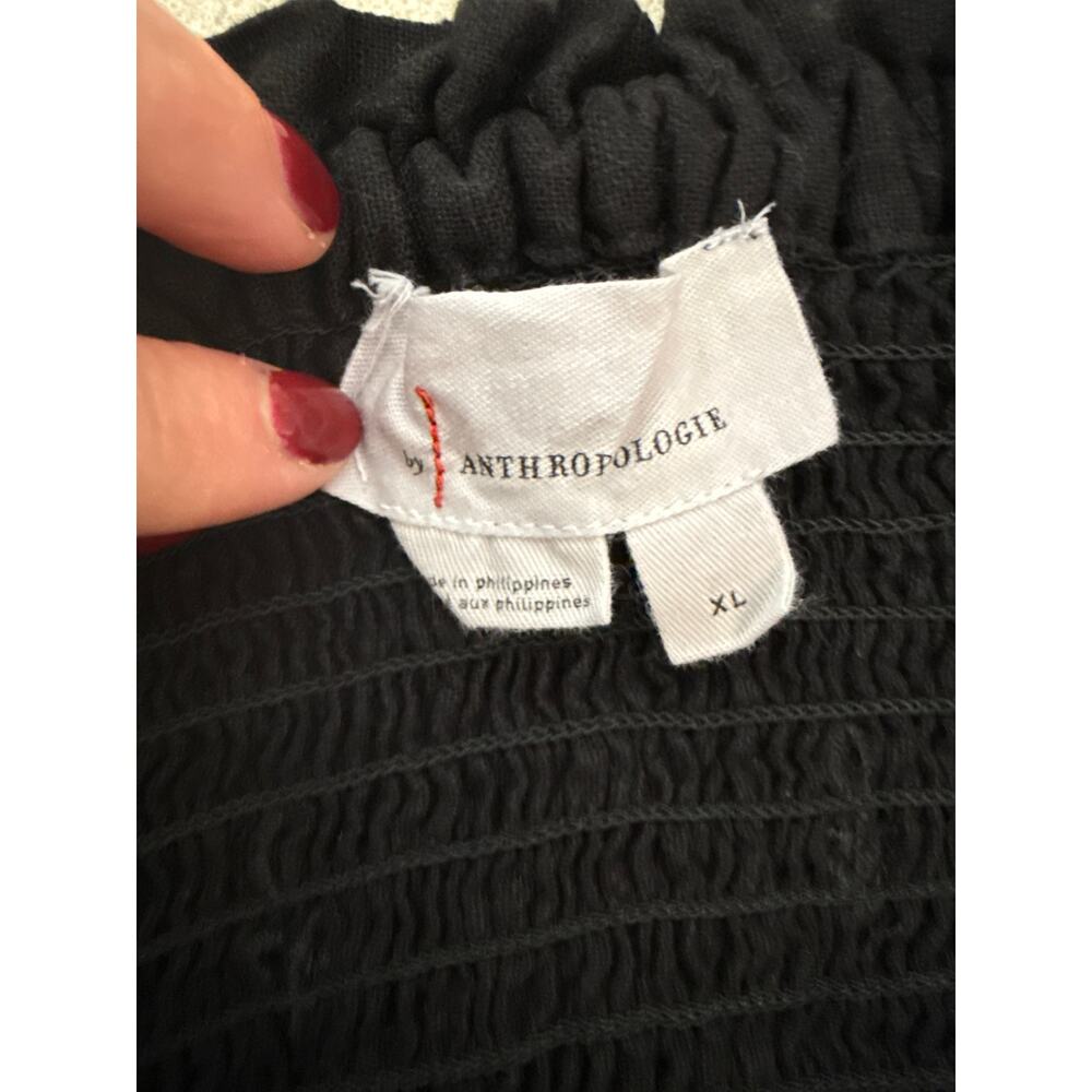 Anthropologie Linen Blend Strapless Black Wide Leg Eyelet Jumpsuit Size XL - Picture 6 of 7